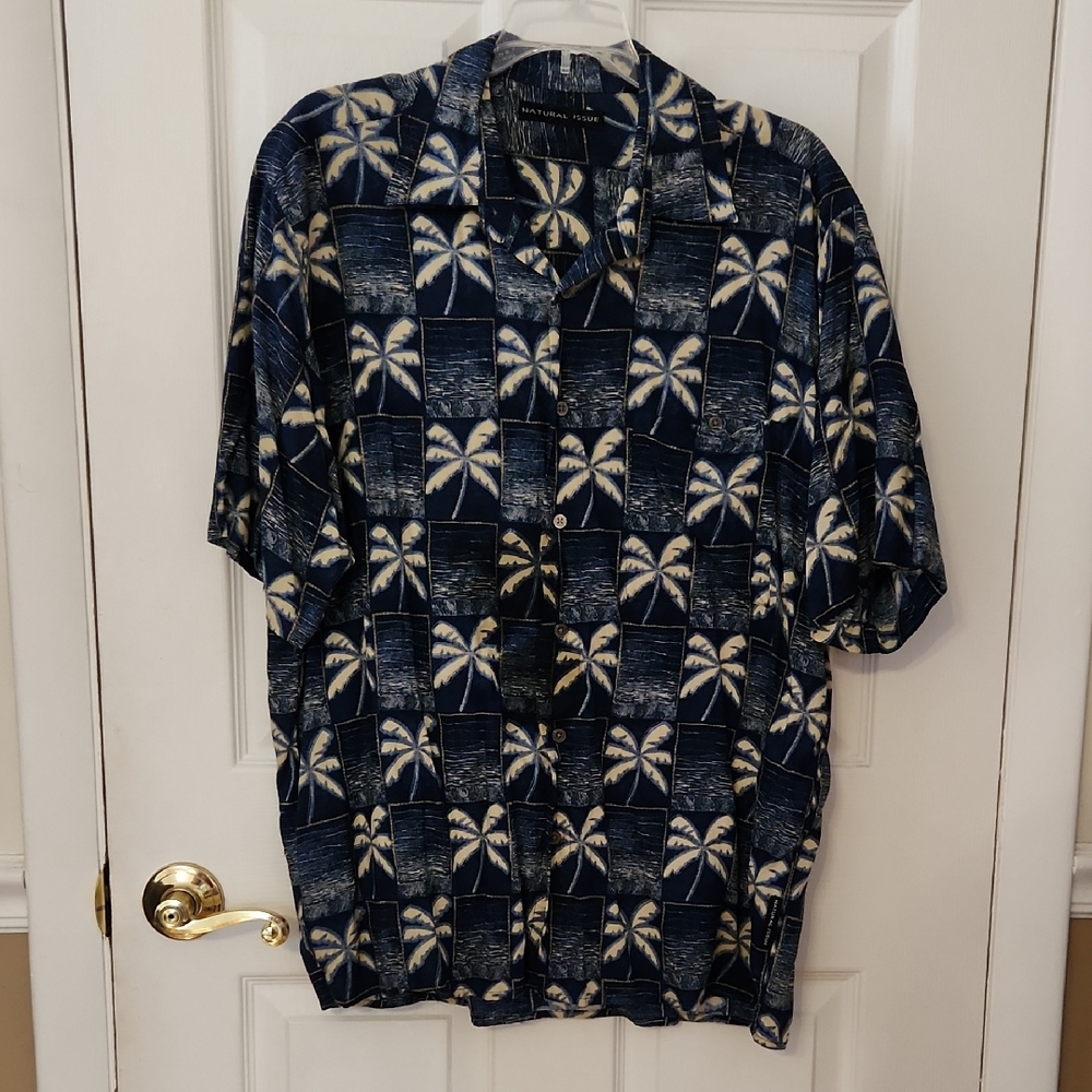 Vintage Men's Natural Issue Blue Palm Tree Hawaiian Shirt EUC Size Medium
